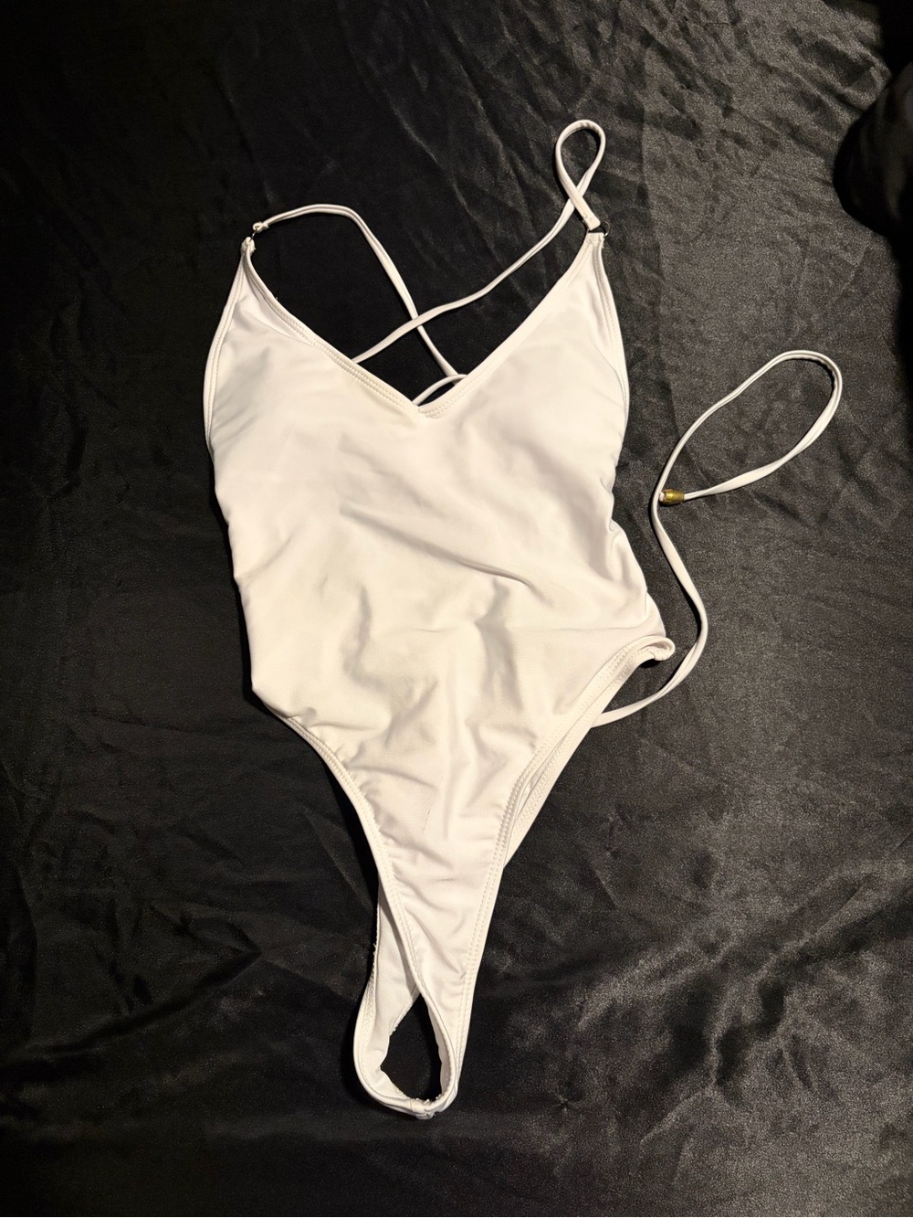 Classic White One-Piece Swimsuit with Crisscross Back Straps